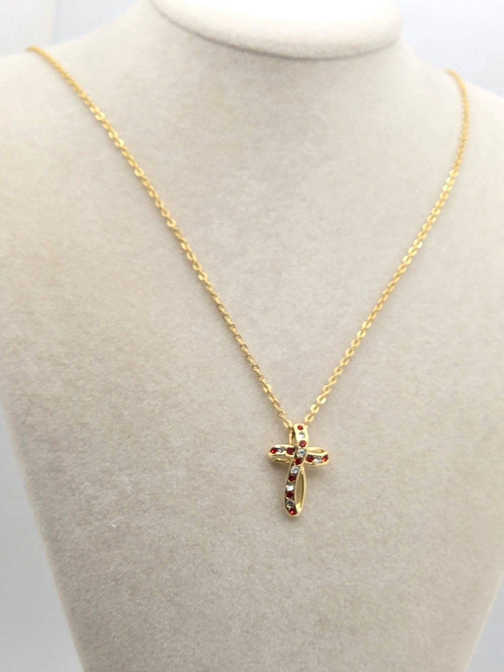 Red & Clear Rhinestone Infinity Cross Necklace - Picture 4 of 13